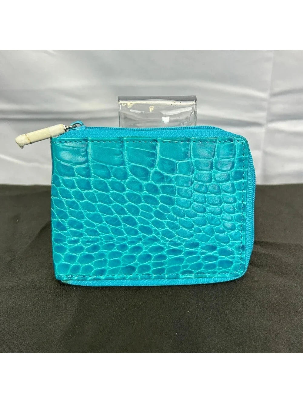 VTG Ralph Lauren Turquoise Croc Embossed Zip Around Coin Purse Wallet